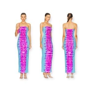 new Rococo Sand 𖦹 Opal Long Strapless Bodycon Dress 𖦹 Turquoise Pink Print 𖦹 S